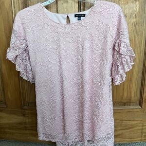 As U Wish Blush Floral Lace Ruffle Sleeve Top
